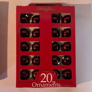 Vintage glass Holiday Time Red Christmas Ornaments box of 20